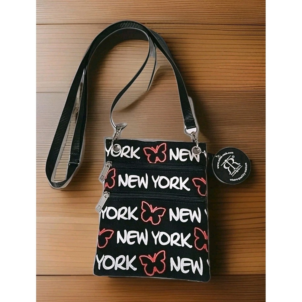 New Robin Ruth New York Black Red Butterfly Canvas Cross Body Bag City Club NWOT